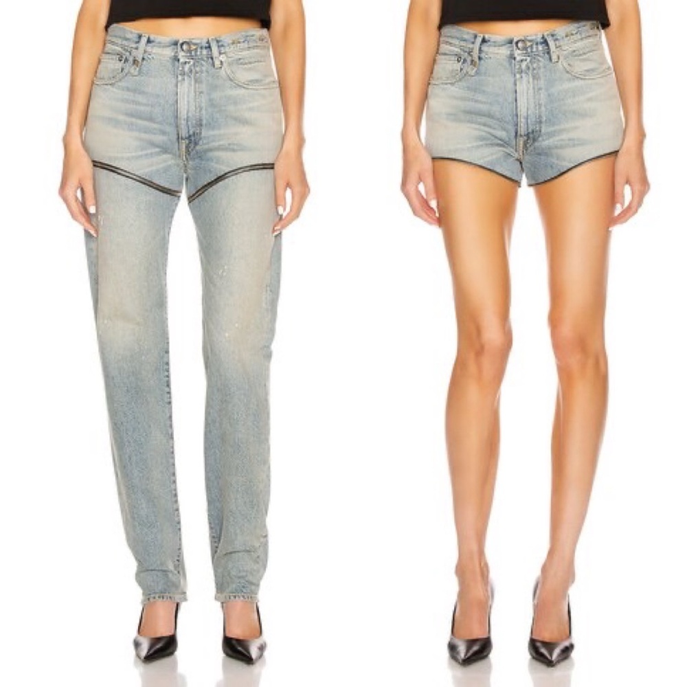 NWOT R13 zip off axel slim in Cheryl wash